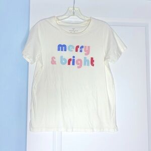 Grayson Threads "merry & bright" Cream Tee with Blue and Pink Letters